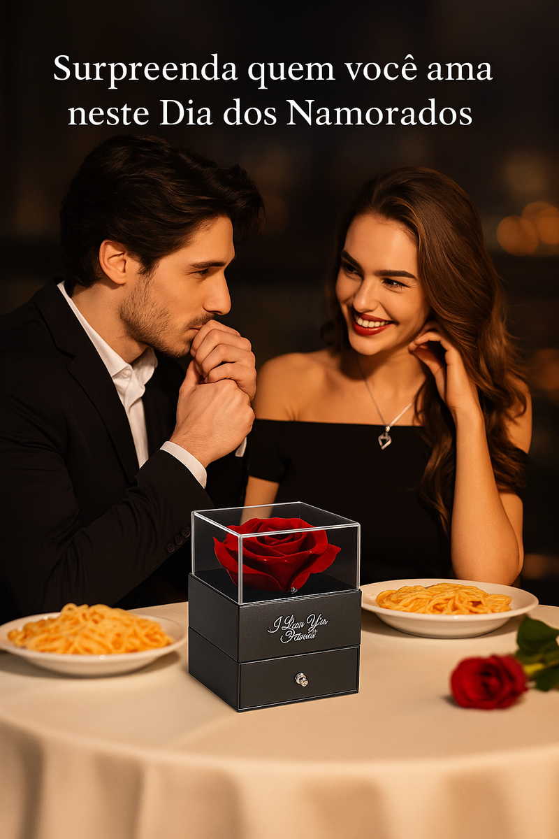 Amor Eterno em Rosa & Prata – Colar com Rosa Preservada na Caixa Luxo